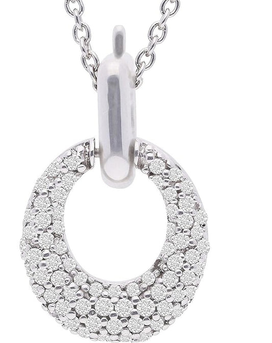 Door Knocker Pendant Diamond Necklace in 10K White Gold with 0.28 Carat Natural Diamonds (F-G Color, SI1-SI2 Clarity) - Fine Jewelry for Women or Men (Chain Size 18 Inch Sterling Silver)
